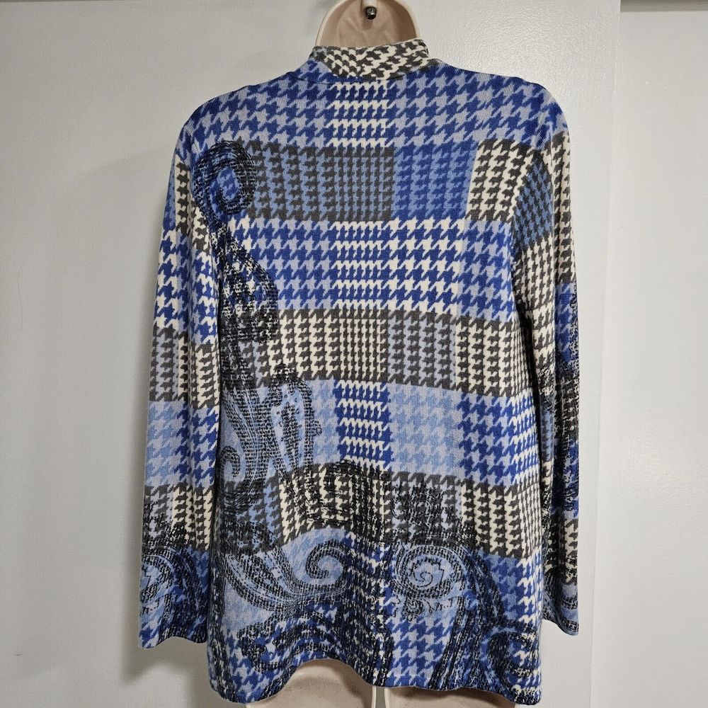 Talbots Petite Medium PM‎ Blue Multi Merino Wool Houndstooth Cardigan Sweater - Picture 4 of 8